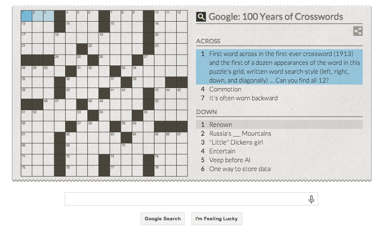 Google Doodle Crossword