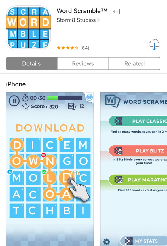 Best Word Game Apps: WordScramble via Apple's App Store