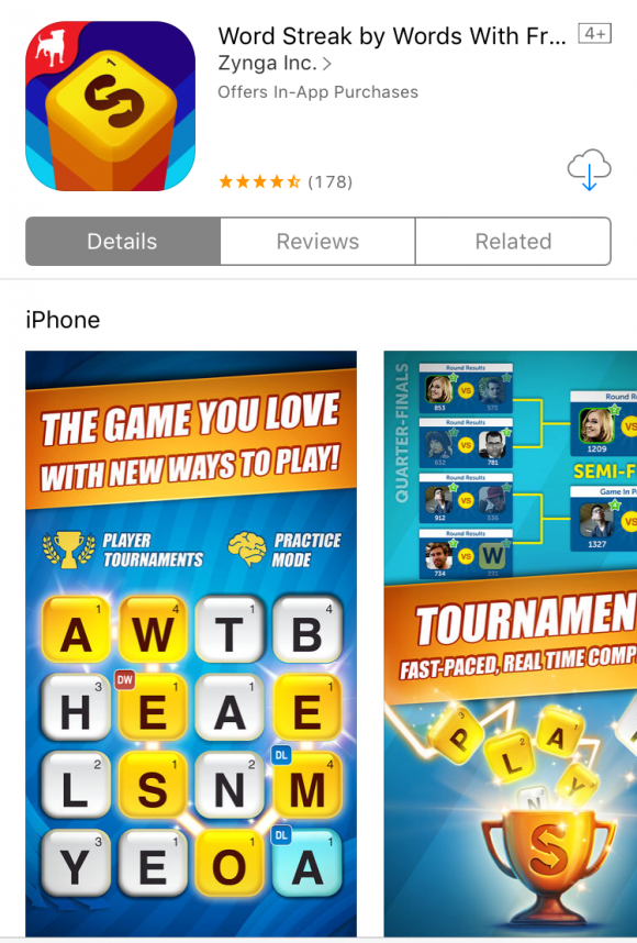 Best Word Game Apps: Word Streak via Apple's App Store