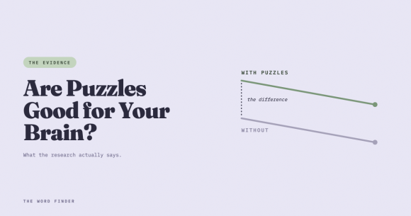 Title graphic asking whether puzzles are good for your brain, with a chart showing two parallel declining lines, one higher for people who do puzzles.