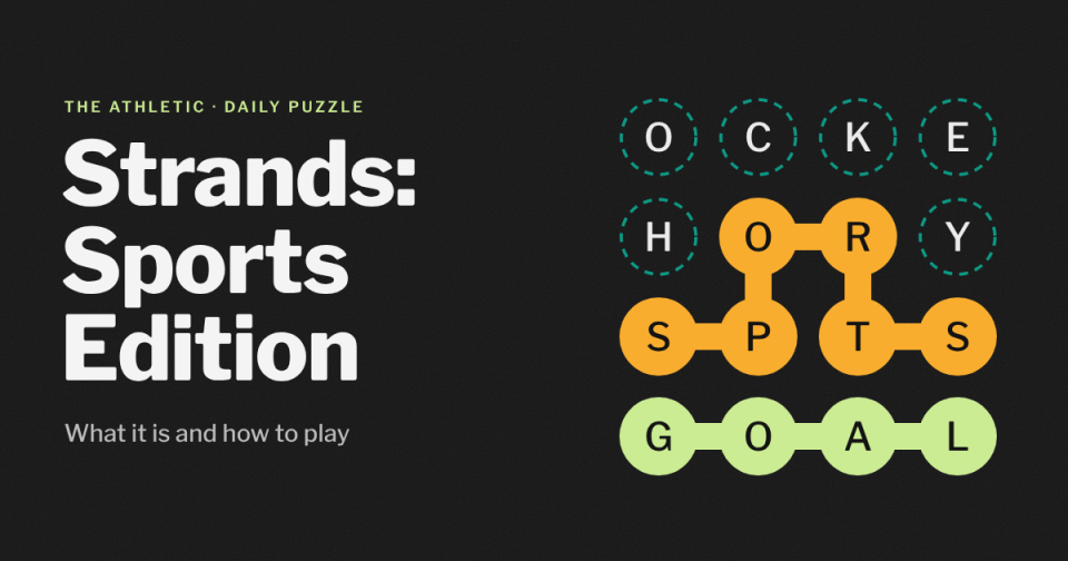 Title card reading Strands: Sports Edition, Explained, above six linked letter circles spelling SPORTS