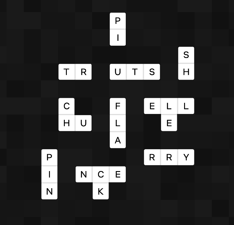 Example Bonza puzzle showing scattered word fragments that must be combined to form themed words